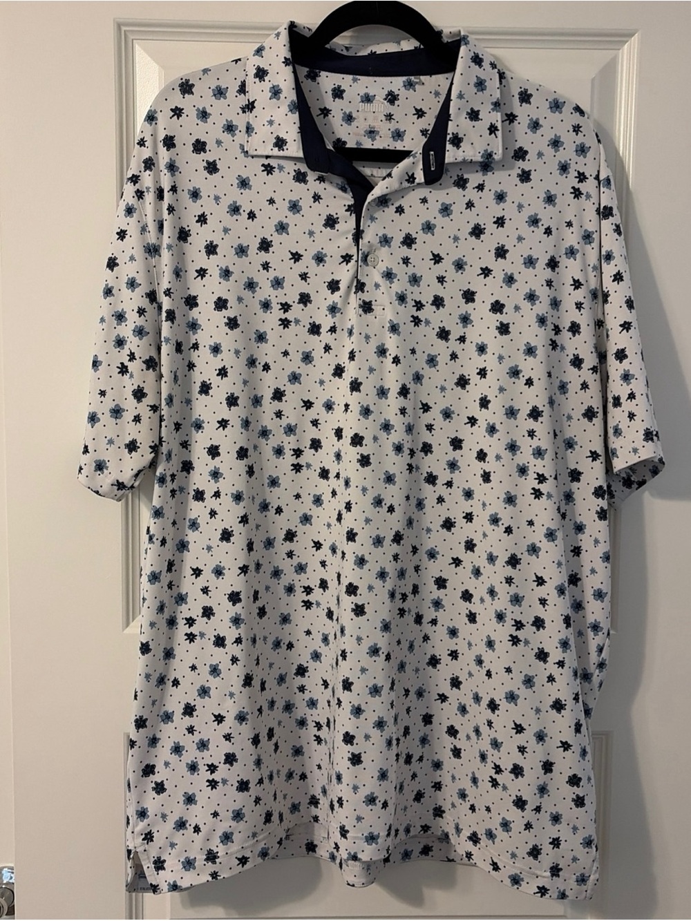 Puma White Polo with Navy and Light Blue Floral Print